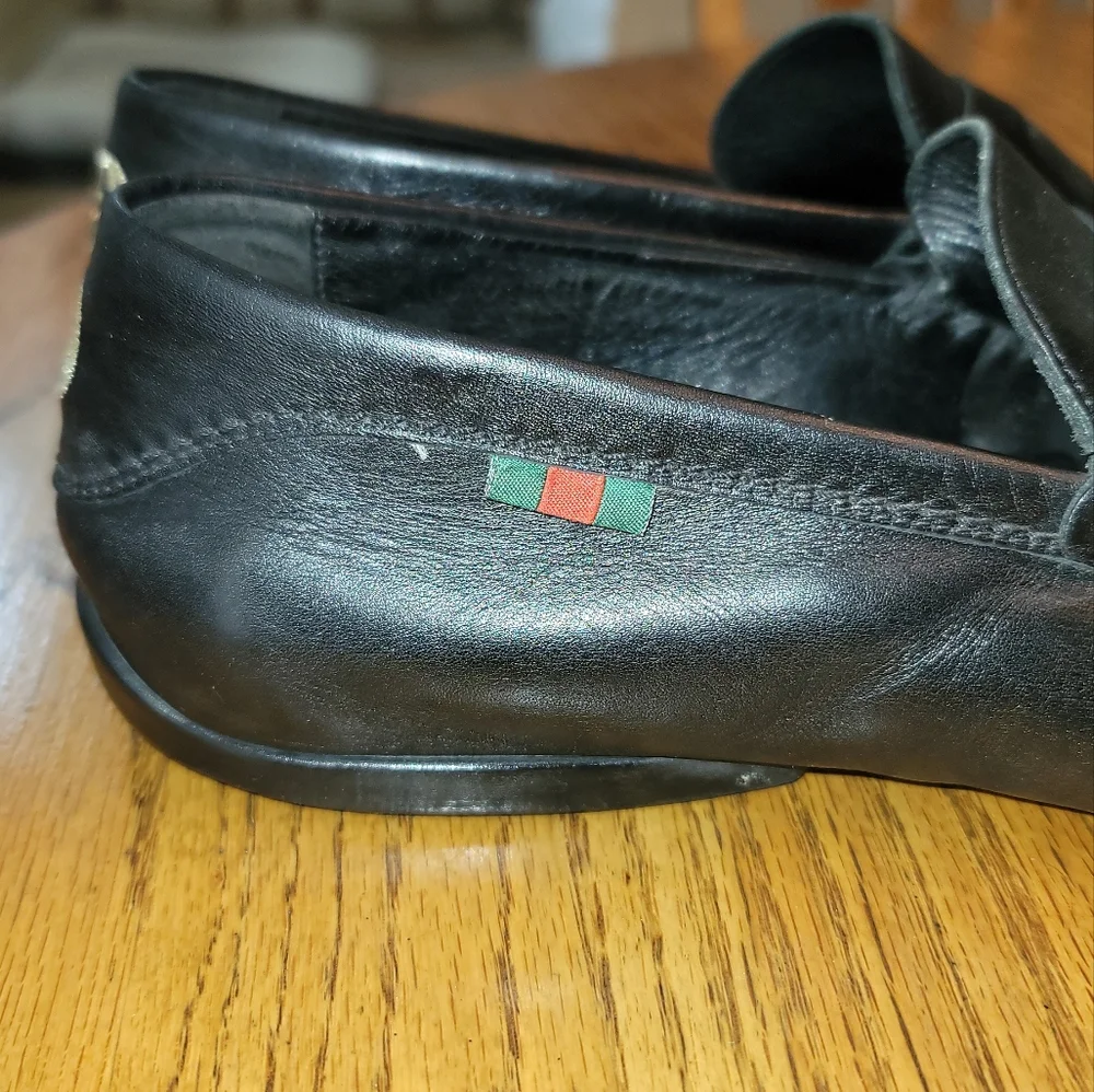Gucci GG Logo Black Genuine Leather Drivers Loafers Shoes